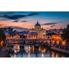 Fototapeta premium Sunset View of St. Peters Basilica in Rome.