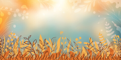 Dry grass against blurred autumn background, nature frame, vector design