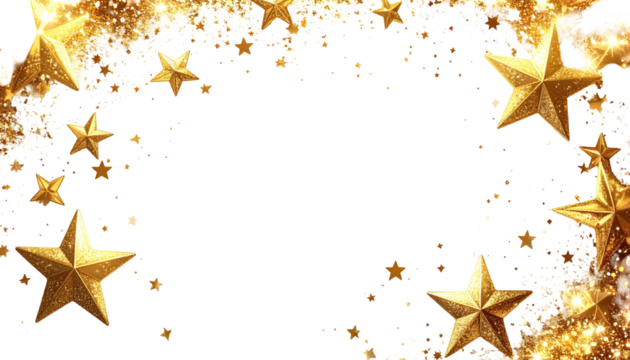 Gold star frame on black background