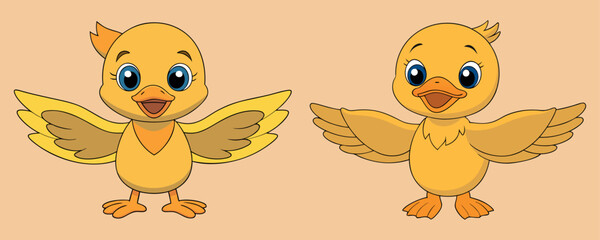 Cartoon Bird Pair – Cute Flying Animal Characters, Funny Birds Illustration, Child Friendly Cartoon Bird Duo, Kids Love Bird Drawing Vector, Playful Birds Happy Clipart, Colorful Cartoon Flying Birds,