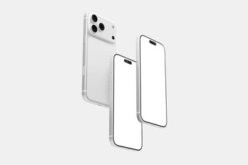 Modern White Mobile Device Mockups with Blank Screens on Light Background