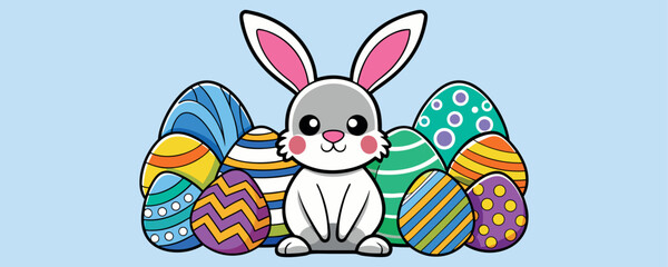 Cartoon Rabbits With Eggs – Easter Bunny Characters, Cute Easter Rabbits, Funny Cartoon Egg Bunny Artwork, Child Friendly Clipart Bunny Eggs

