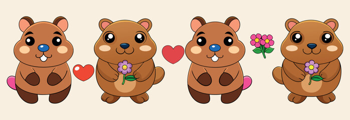 Cute Cartoon Bears – Love Animal Characters Illustration, Funny Bear Couple Holding Hearts, Happy Valentine Teddy Bears, Adorable Bear Pair Cartoon, Romantic Bears Vector Illustration, Smiling Cartoon