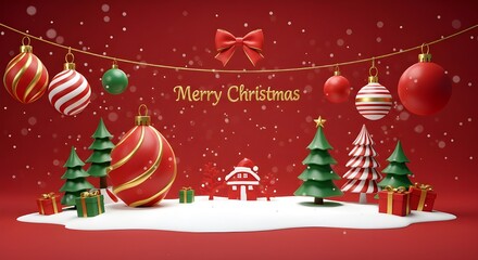 AI Generated 3D Rendering of a Merry Christmas Card Design