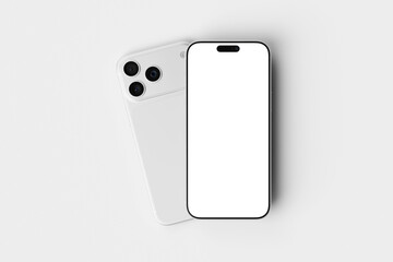 Top View of Modern White Smartphone Mockups with Blank Screens