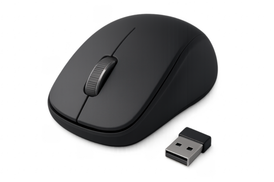 Wireless computer mouse with usb receiver on transparent background - Powered by Adobe