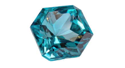 Close-up of a vibrant,  faceted,  hexagonal  blue gem