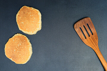Pancakes, Wooden Spatula, Griddle Cooking, Breakfast Preparation