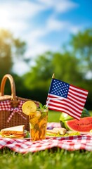 American Picnic with Iced Tea and Flag.