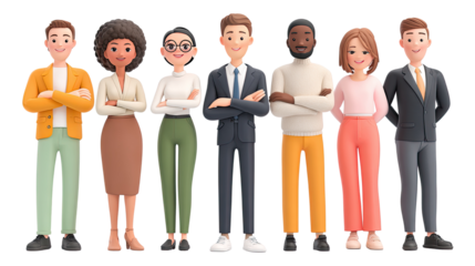3d render of team diverse professionals on white background