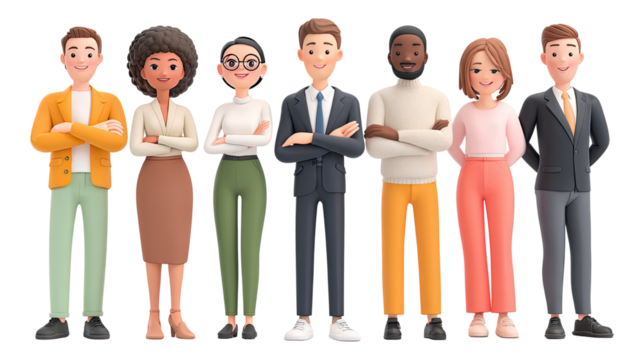 3d render of team diverse professionals on white background