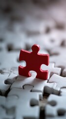 A single red puzzle piece stands out among many white pieces, symbolizing uniqueness and the search for connection.
