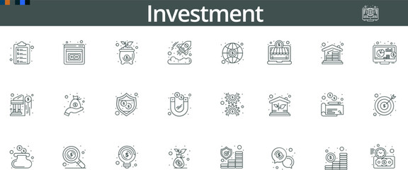 Investment Icon Set for Financial Planning, Savings, and Market Strategy UI Design
