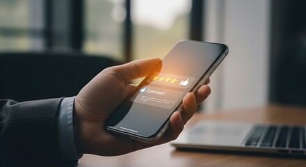 Customer engagement through mobile feedback in modern office digital interaction business environment close-up view technology insights