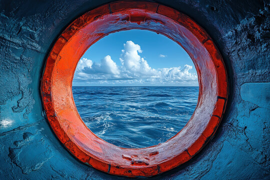 Fototapeta Ocean waves seen through ship's porthole.