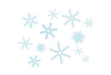 水色の雪の結晶のランダムなセットイラスト