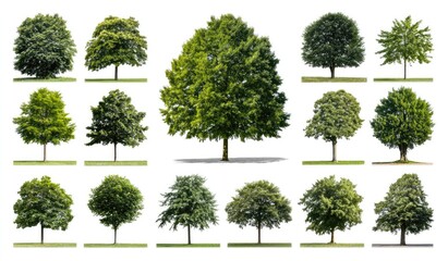 Collection of various trees, isolated on white
