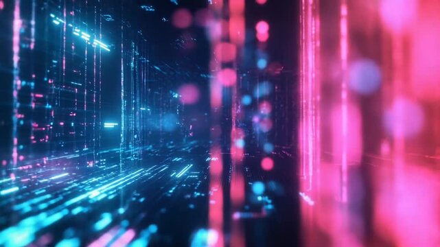 Colorful digital data stream with vibrant lights