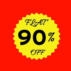 Yellow sale tag with 90 percent discount offer badge on black background, promotional marketing label, special price sticker, clearance sale banner, discount shopping sign, retail store promotion	