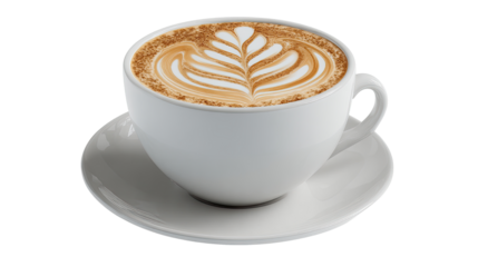 3d render of coffee cup with latte art on white background