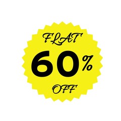 Yellow sale tag with 60 percent discount offer badge on black background, promotional marketing label, special price sticker, clearance sale banner, discount shopping sign, retail store promotion	