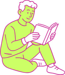 Reading education male student sitting and reading a book trending concept flat illustration