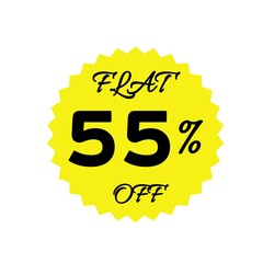 Yellow sale tag with 55 percent discount offer badge on black background, promotional marketing label, special price sticker, clearance sale banner, discount shopping sign, retail store promotion	
