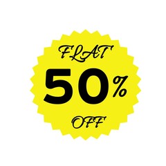 Yellow sale tag with 50 percent discount offer badge on black background, promotional marketing label, special price sticker, clearance sale banner, discount shopping sign, retail store promotion	