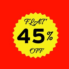 Yellow sale tag with 45 percent discount offer badge on black background, promotional marketing label, special price sticker, clearance sale banner, discount shopping sign, retail store promotion	