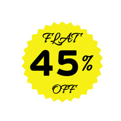 Yellow sale tag with 45 percent discount offer badge on black background, promotional marketing label, special price sticker, clearance sale banner, discount shopping sign, retail store promotion	