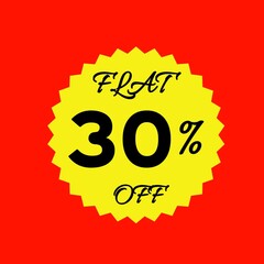 Yellow sale tag with 30 percent discount offer badge on black background, promotional marketing label, special price sticker, clearance sale banner, discount shopping sign, retail store promotion	