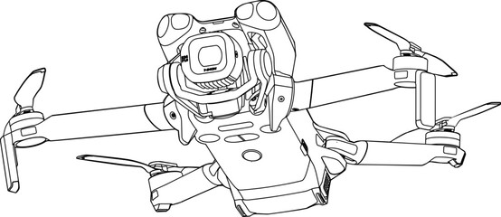 Drone FPV Line Stroke Vector Isolated White Background New R1001