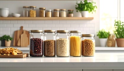 Kitchen pantry with jars of grains
