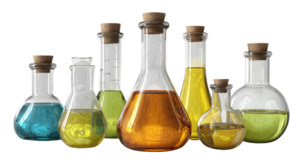 3d render of laboratory glasses ware with chemical liquid on white background