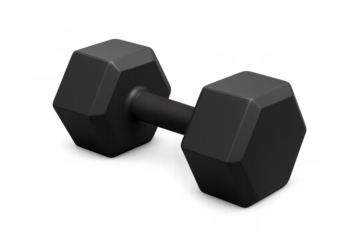 Black dumbbell laying on transparent background