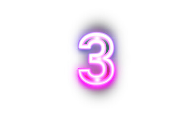 Neon Number 3 PNG, Glowing Countdown Digit Transparent, Pink Neon Event Number, Bright Retro Party Typography