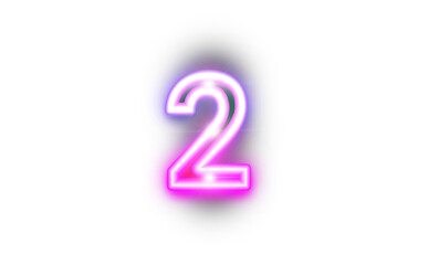 Neon Number 2 PNG, Glowing Countdown Digit Transparent, Luminous Pink Neon Style, Retro Countdown Party Number