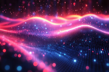 Glowing lights and waves on abstract background.