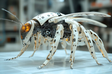 A robotic insect made from metal.