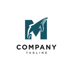 Letter M Humpback whale Ilustration Vector Logo Icon 