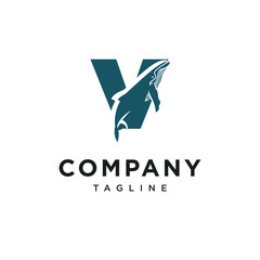 Letter V Humpback whale Ilustration Vector Logo Icon 
