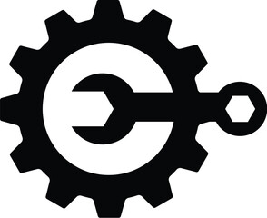 Gear and Wrench Icon, Maintenance Tool Symbol, Mechanic Gear Wrench Logo, Black Gear and Tool Symbol