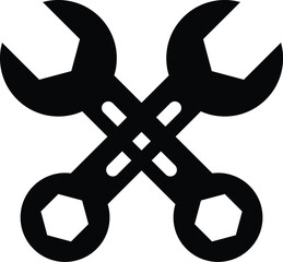 Crossed Wrenches Symbol, Tool Icon, Wrench Logo, Black Wrenches