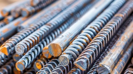 Metal Rebars Steel Rods Construction Material in Industrial Storage