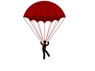 Red parachute with paragliding on transparent background. 