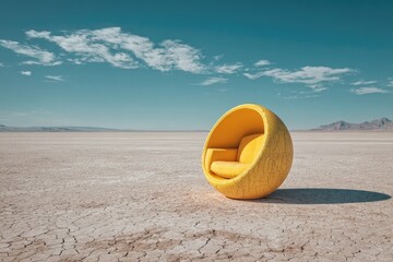 Obraz premium Empty yellow chair in a desert landscape