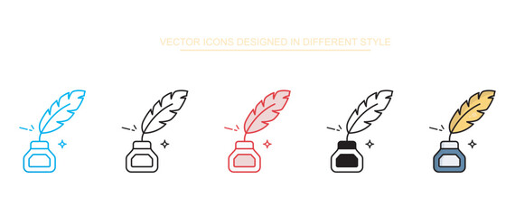 Feather and Inkwell icon design with white background stock illustration
