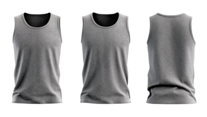 Gray sleeveless top, three views