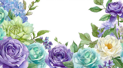 Fresh pastel watercolor blossoms with mint and lavender hues