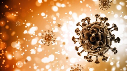 Microscopic Virus Particles in Bright Golden Background with Bokeh Effect